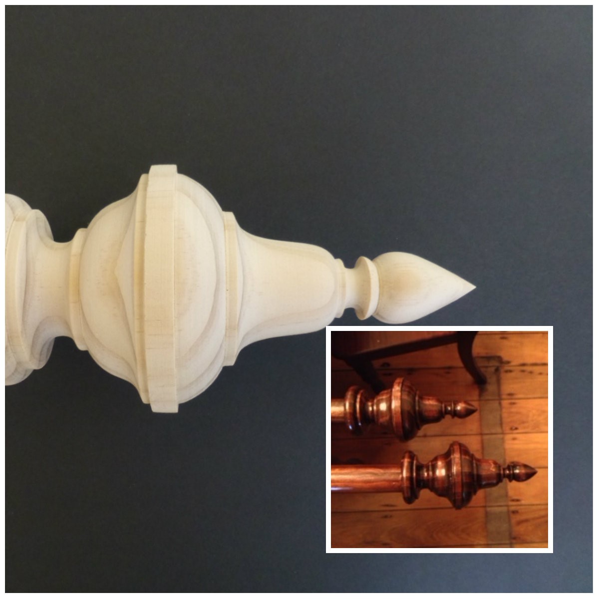 Spinning top curtain rod finial
